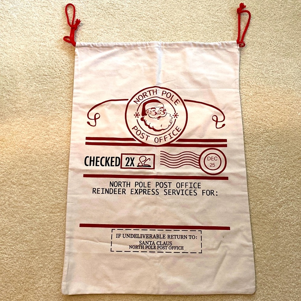 Christmas muslin Santa drawstring bag nwot